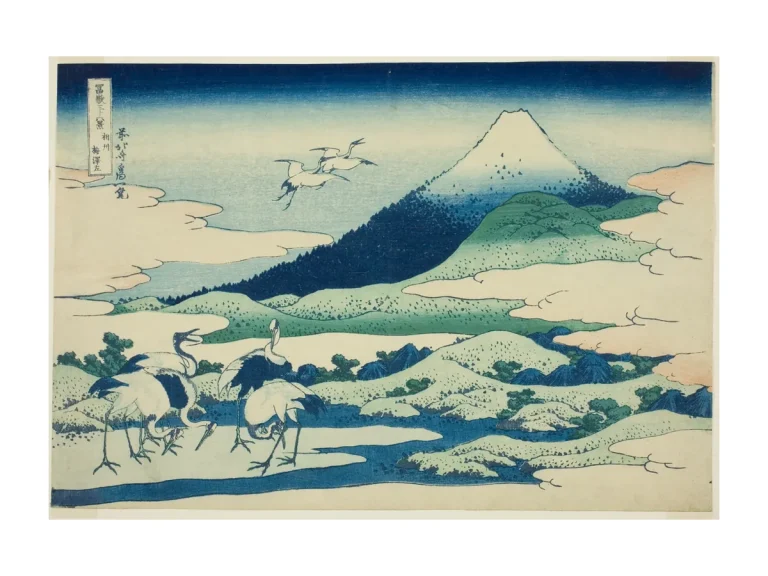 Poster Kraniche am Moor von Katsushika Hokusai
